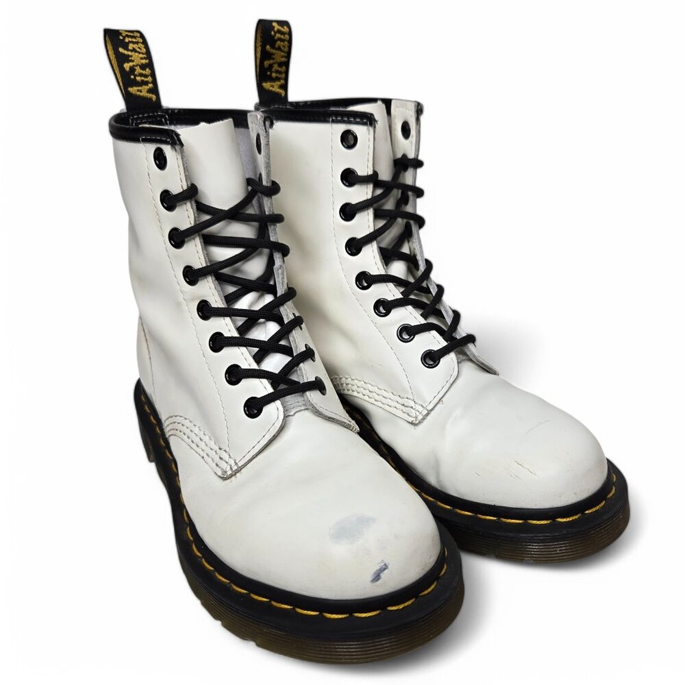 Dr. Martens Patent White Combat Boot Women's AirWair High Top Punk Chunky Sole 7